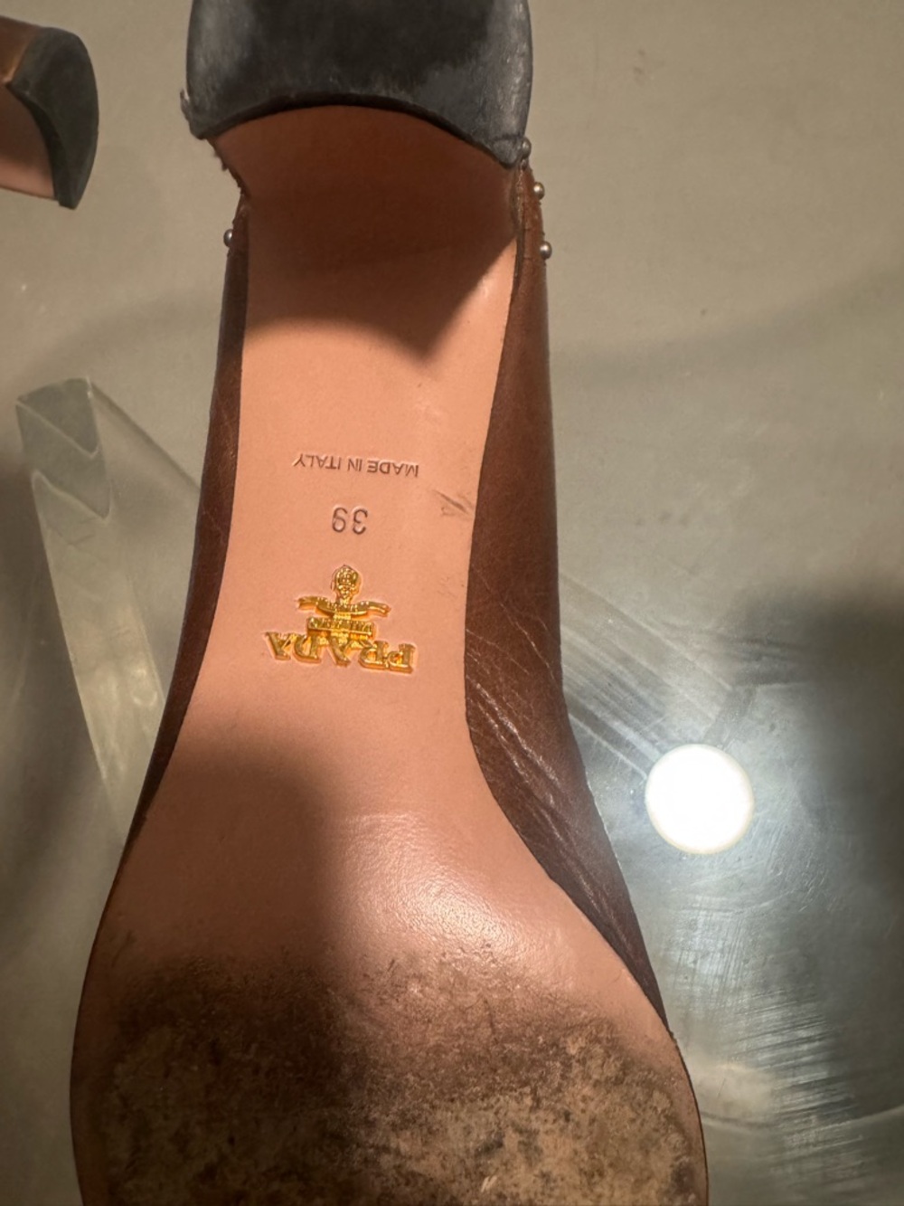 Prada Brown Studded Leather Heels - Picture 4 of 4